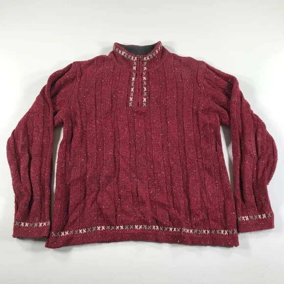 Woolrich Sweater Womens Medium Heather Red Gray Quarter Zip Nordic Fair Isle - Picture 1 of 11